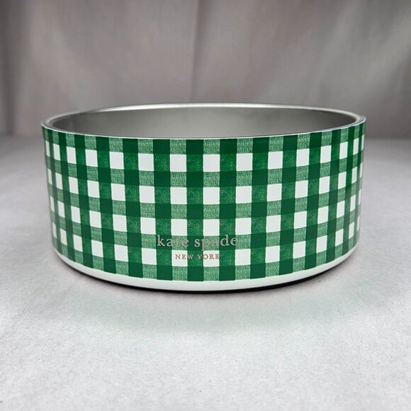 NWT Kate Spade Green Gingham Dog Cat Pet Food Bowls 16 oz Pair - Picture 2 of 4